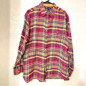 Cremieux Red & Green Plaid Brushed Cotton Shirt Sz L